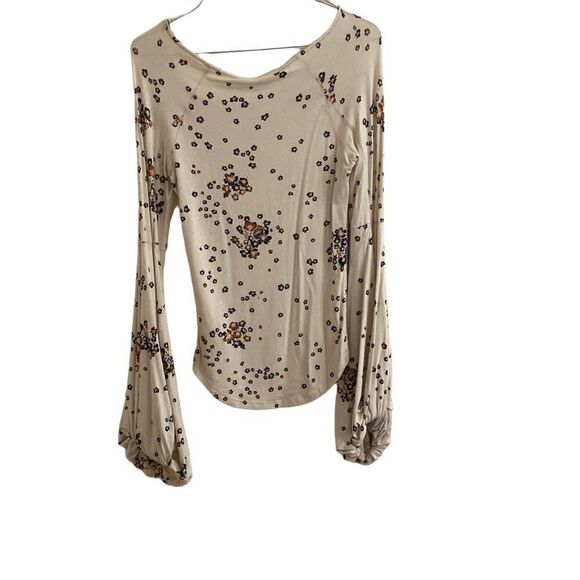 Free People To The Tropics Floral Top Puff Sleeves Ivory Small - Picture 2 of 5